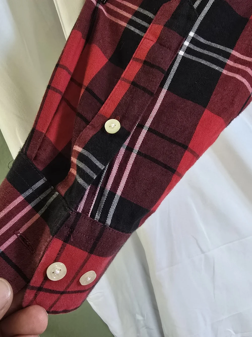 Polo by Ralph Lauren Red and Black Plaid Button-Down Shirt with White Accents
